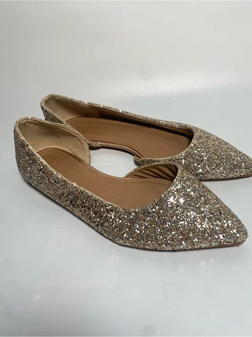 ASOS DESIGN Wide Fit Virtue d’Orsay Glitter Pointed Ballet Flats Glitter